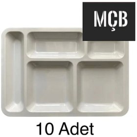 Resim 10 Adet 5 Gözlü Kırılmaz Plastik Tabldot Tabağı Beyaz Self Servis Tabildot Tabilot Tabak Beyaz 