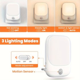 Resim Hareket ve Işık Sensörlü Ayarlanabilir LED Gece Lambası, 2700K Sıcak Beyaz, Otomatik Mod & Ayarlanabilir Parlaklık, Yatak Odası & Koridor için Duvara Monte Edilebilir, Enerji Sınıfı A, Modern Tasarım, Plastik Malzeme, Otomatik Gece Lambası | Modern Gece Lambası | Kompakt Aydınlatma Armatürü 