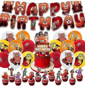 Resim Kırmızı Tema Çocuk Doğum Günü Partisi Dekoru Balonlar Afiş Pasta Üstü Seti Çok Renkli 
