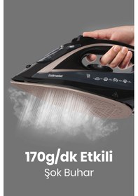 Resim GoldMaster Airjet 2400 Watt Seramik Tabanlı Geniş Su Tanklı 170 gr Etkili Şok Buharlı Ütü 