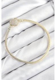 Resim Pirinç Charm Zirkon Taşlı Kalp Model Gold Renk Kadın Bileklik Çok Renkli 