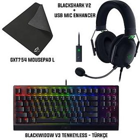 Resim Razer BlackWidow V3 Tenkeyless - Türkçe + HDS Blackshark v2 X + Trust GXT754 Mouspad L Bundle 