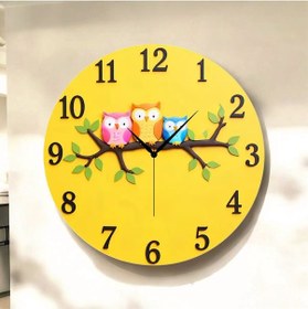 Resim Baykuş Çocuk Renkli Baskı Desenli Sayılı Hediyelik Ahşap Sessiz Tablo Duvar Saati 70 Renkli 