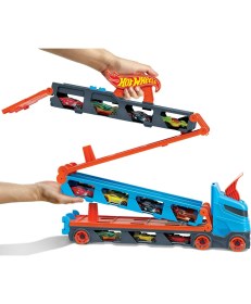 Resim Hot Wheels Sürat Pistli Tır, 3 Adet 1:64 Ölçekli Araba İçerir, 4-8 Yaş Arası Çocuklar İçin GVG37 