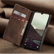 Resim Sunshine022 Galaxy Uyumlu S25 Edge Koyu Kahve Suni Deri Cüzdan Kapak Manyetik Kartlık 