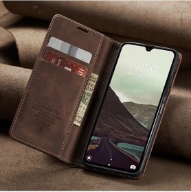 Resim Sunshine022 Galaxy Uyumlu S25 Edge Koyu Kahve Suni Deri Cüzdan Kapak Manyetik Kartlık 