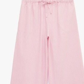 Resim Koton Koton X Sibil Çetinkaya - Pamuklu Beli Bağcıklı Geniş Paça Çizgili Poplin Pantolon Pembe Desenli 6sak40356uw 