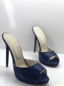 Resim HAYYSHOES Hakiki Deri Astarlı Saks-siyah Yılan Topuklu Terlik 