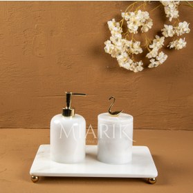 Resim MIARIK DESIGN & DEKORASYON DEKORATİF BEYAZ MERMER AKSESUAR DETAYLI 3 LU BANYO SETİ TAKIMI 
