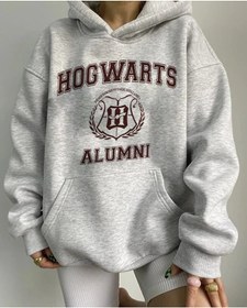 Resim YUVEST Unisex Oversize Baskılı Gri Kapüşonlu Sweatshirt 