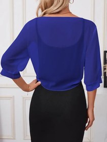 Resim Kadın Truvakar Kol önden Bağlamalı Kısa şifon Bolero Ceket - Kırmızı / L-XL 