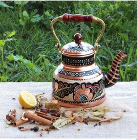 Resim Gül Çiçek İşlemeli Bakır Bitki Cayı Demligi 2 Lt Bakır 