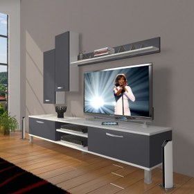 Resim Eko 7 Mdf DVD Krom Ayaklı Tv Ünitesi Tv Sehpası - Beyaz - Antrasit 