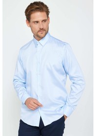 Resim Tudors Slim Fit Mavi Non-ıron %100 Pamuk Doğa Dostu Ekoteks Belgeli Ütü Gerektirmez Gömlek-31171 Mavi 