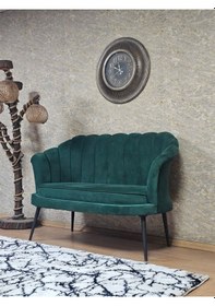 Resim Zafir İkili İstiridye Siyah Boyalı Sivriltme Ayak Çay Seti Koltuk Tekli Berjer , İkili Berjer Koltuk Yeşil 