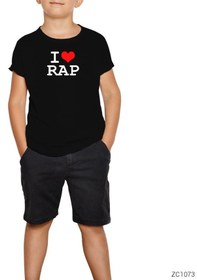 Resim I Love Rap Siyah Çocuk Tişört 