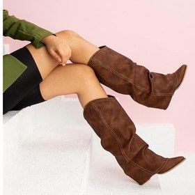 Resim Shoetek Leire Kadın Çizme Kovboy Körüklü Mat Kahve Deri Kahve 