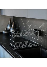 Resim Hagenömür Boyu Paslanmaz Iki Katlı Tabaklık Bulaşıklık 50 Cm Gri 