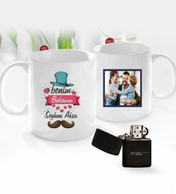 Resim Bk Gift Kişiye Özel Babalar Günü Hediyesi Fotoğraflı Kupa Bardak Ve Benzinli Çakmak Seti-96 