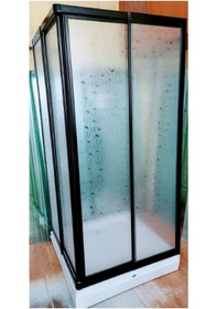 Resim ERİKMANN Siyah Duşkabin Mika Camlı Tekneli 80x80 