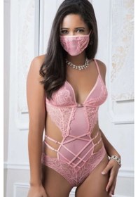 Resim New Dreams Modern Tarz Dantelli Şık Elegant Tasarım Lacivert Jartiyer Gecelik Set Pembe 