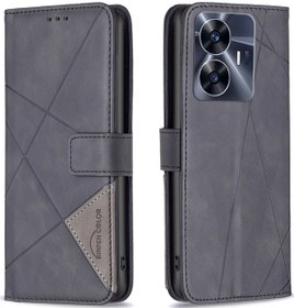 Resim Cbtx Realme Uyumlu C55 Manyetik Toka Rhombus Doku Deri Telefon Kılıfı İçin 