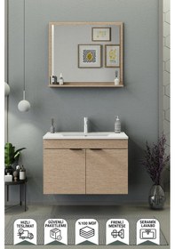 Resim Biani Fix Arya 85 Cm Banyo Dolabı,Seramik Lavabolu, Aynalı,Lavabo Dahil,Mdf,Aybe Bej 