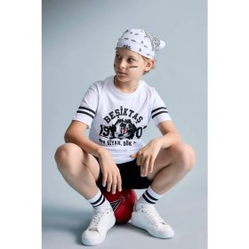 Resim DeFacto Beşiktaş New Regular Fit Bisiklet Yaka Kısa Kollu Beyaz Tişört Erkek Çocuk H8321A826HS 