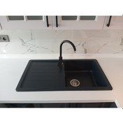Resim Granite Rising - Granit Eviye - Antrasit -86 x 50 CM - Tek Göz Damlalikli Mutfak Eviyesi 