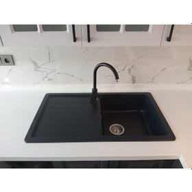 Resim Granite Rising - Granit Eviye - Antrasit -86 x 50 CM - Tek Göz Damlalikli Mutfak Eviyesi 