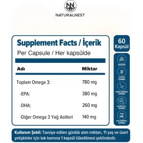 Resim Naturalnest 60 Kapsül Omega 3 Balık Yağı 1200 mg Türkiye Menşeli Takviye Edici Gıda 