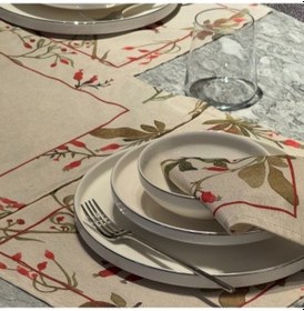 Resim Keten 6 Lı Karina Desen 6 Amerikan Servis & 1 Runner 6 Peçete Çok Renkli 