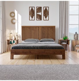 Resim Ebruli Model Ceviz Renk Çam Ahşap Karyola-166 180 x 200 CM 