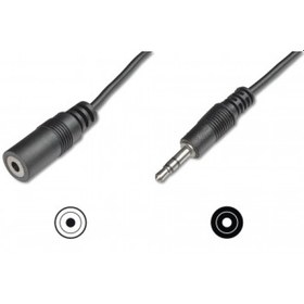 Resim ASSMANN AK-510200-050-S Audio Uzatma Kablosu, stereo 3.5mm Erkek - 3.5mm Dişi, 5 metre, CCS, 2x0.10/10, zırhlı, siyah renk 