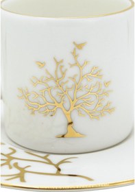 Resim Tulu Porselen Altın Hayat Ağacı Desenli 6 Kişilik Porselen Fincan Takımı Altın 