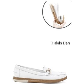 Resim Gönderi R Beyaz Tokalı Rok Hakiki Deri Comfort Loafer Beyaz 