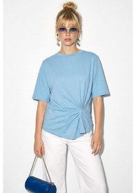 Resim Shade Kadın Vatkalı Omuz Detaylı Düğüm Detaylı Kısa Kollu T-shirt 1067 60286068 - Bebe Mavisi 