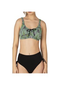 Resim Endeep Kadın Büyük Beden Balenli Destekli Bağlama Detaylı Yeşil Desenli Bikini Takımı-yeşil Yeşil 