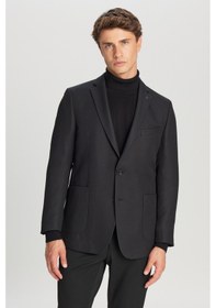 Resim Erkek Sıyah Slim Fit Dar Kesim Mono Yaka Torba Cepli Blazer Ceket Siyah 