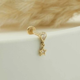Resim Cherry By Özkonak Yıldız Damla Taş Sallantılı Minimal Tragus Piercing Sarı 