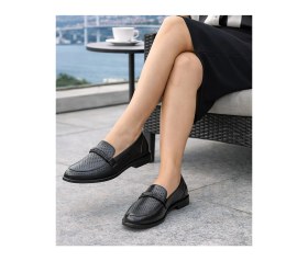 Resim TwoEgoist Kadın Hakiki Deri Günlük Tokalı Klasik Babet Loafer Ayakkabı 