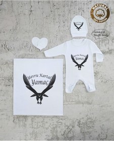 Resim yzc home size dair... E93 Bt Isme Özel Isimli Baskılı Bebek Battaniye Tulum Şapka Eldiven Set Hastane Çıkışı 