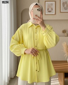 Resim Beli Bağlamalı Bolero Detaylı Taşlı Düğmeli Gömlek Sarı 