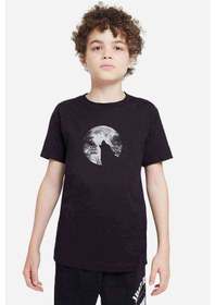 Resim Wolf Moon Baskılı Unisex Çocuk Siyah T-Shirt 