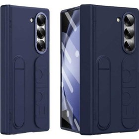 Resim Treasures Samsung Galaxy Uyumlu Z Fold5 5g İçin Kickstand Bileklik Pc Telefon Kılıfı, Temperli Cam Filmli Mavi Mavi 