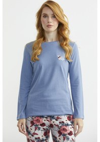 Resim Sementa Yumoş Dokulu Desen Kombinli Pijama Takım - Indigo İndigo 