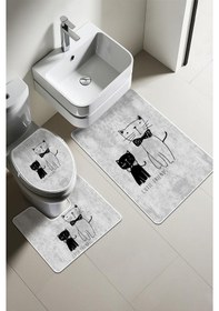 Resim Modern Desenli Dijital Baskı 3 Lü Banyo Paspas Takımı Yıkanabilir Kaymaz Tabanlı Klozet Takımı Klz0003 Renkli 