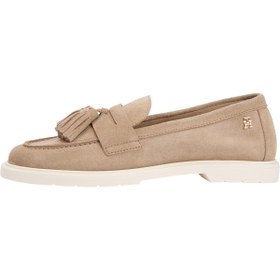 Resim Tommy Hilfiger Hafif Süet Kadın Püsküllü Bej Loafer 
