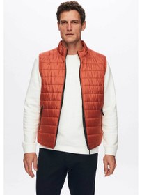 Resim D's Damat Regular Fit Kiremit Dik Yaka Elyaf Dolgulu Mevsimlik Erkek Fermuarlı Yelek Mont 7HF07ORT42611 