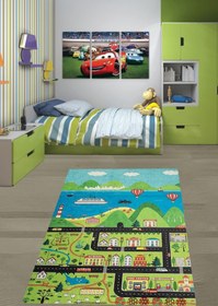 Resim Pelangi Araba Yollu Trafik Yolu Eğitici Oyun Halısı Dijital Baskılı Kaymaz Taban Çocuk Odası Halısı 